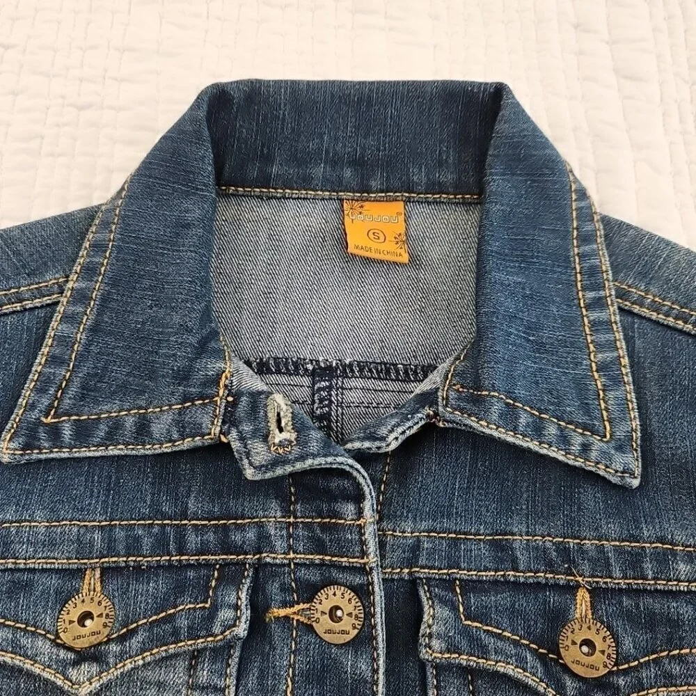 Jou Jou Premium Denim Collection Women's Small‎ Blue Jean Jacket Pockets EUC
